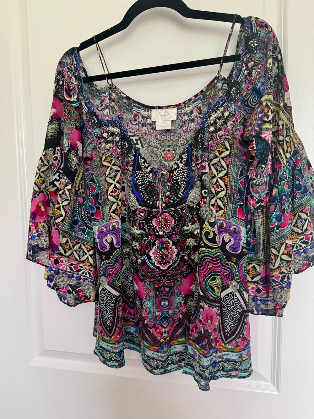 Camilla Vibrant Multicolor Embroidered Tunic - Pink, Black, Blue